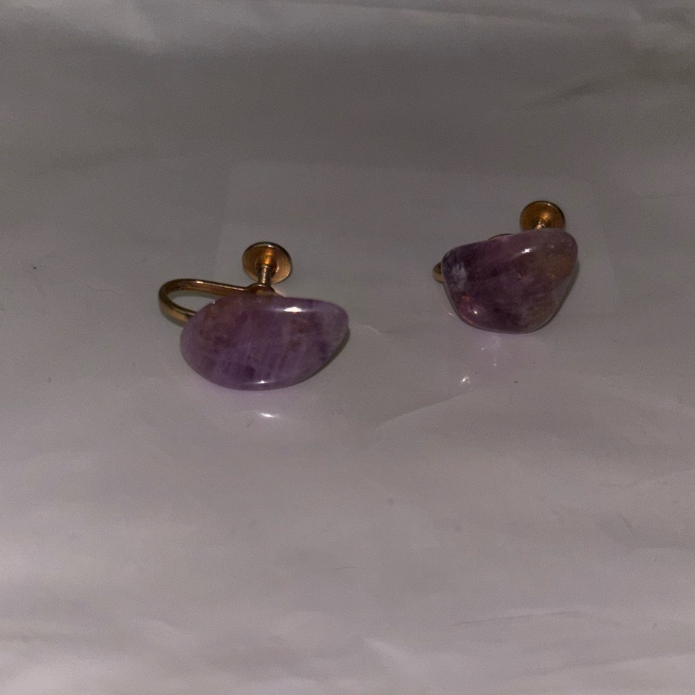 Amethyst stone and Gold tone Women's clip-on Earrings